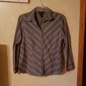 Grey, white and black stripe button up blouse